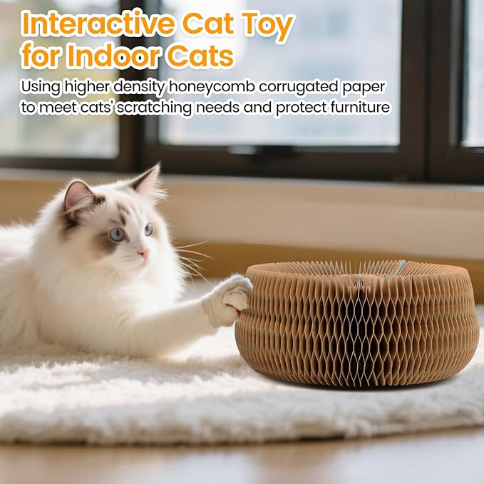 Upgraded Kitty Kurlz Cat Scratcher Board Toy with 2 Balls for Mental & Physical Exercise, Multi-Shape Interactive Cardboard Cat Toy for Indoor Kittens/Cats Infinite-Flip with Fun, Brown/Gray, 1 Pack