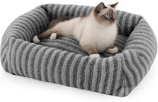 MIXJOY Small Dog Beds Small Sized Dogs, Washable Dog Bed with Removable Cover, Rectangle Non-Slip Bottom Pet Beds for Cat Puppy, Calming Warming Puppy Cuddler, 20"x19"x6", Grey