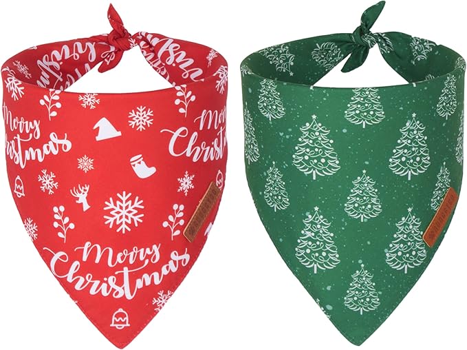 ADOGGYGO Dog Bandana Christmas Pet Scarf Bib Kerchief, Premium Durable Fabric, Multiple Sizes Offered, Red Green Christmas Bandanas Costumes for Small Dogs Cats Pets (Small)