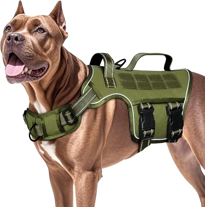 Dog Harness for Large Dogs Heavy Duty, No Pull Tactical Dog Harness with Molle System, Easy On and Off Service Dog Vest, Breathable Padded, Adjustable Reflective Pet Vest for Walking Hiking Training