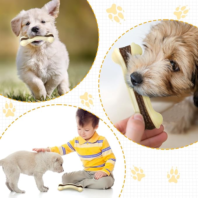 Sosation Bones Shaped Dog Toys for Aggressive Chewers, 2 Pack Dog Chew Toys Puppy Teething Nylon Beef Flavor for Large/Medium/Small Puppies Breeds(Curved Bone,Small)