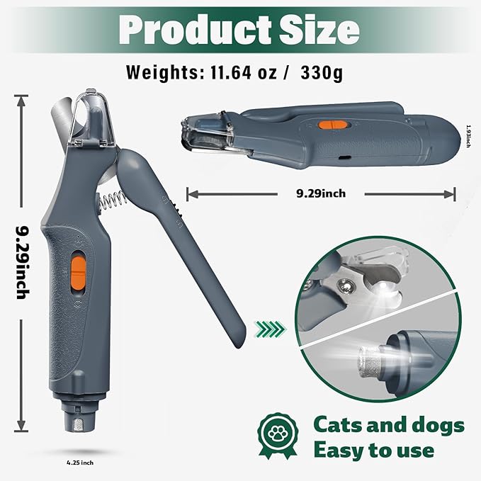 2-in-1 Dog Nail Clippers & Cat Nail Clippers Trimmers for Large Medium Small Dogs Cats Claw Trimmer Quick Sensor and Safety Guard USB Rechargeable with 2 LED Lights Dogs Nail Trimmer