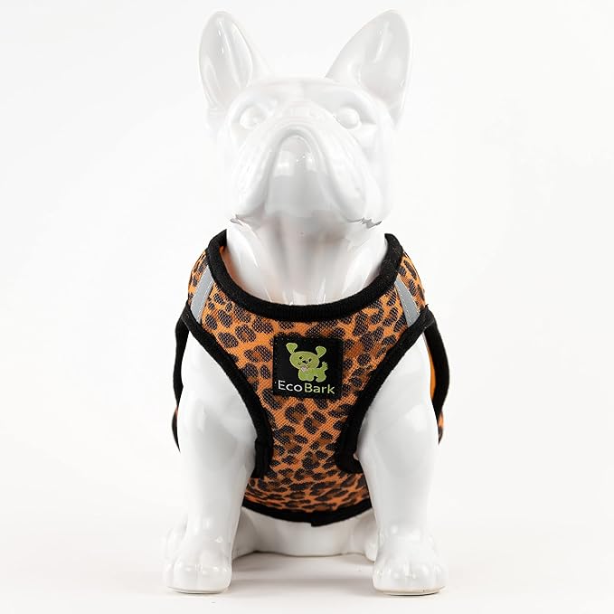 EcoBark Step in Dog Harness - Eco-Friendly Teacup Dog Harnesses for XXS, XS, and Small Dogs - Reflective and Adjustable Mini Body Halter Vest -Tiny Soft Mesh Harness Under 5 lbs (Leopard, XXXS)