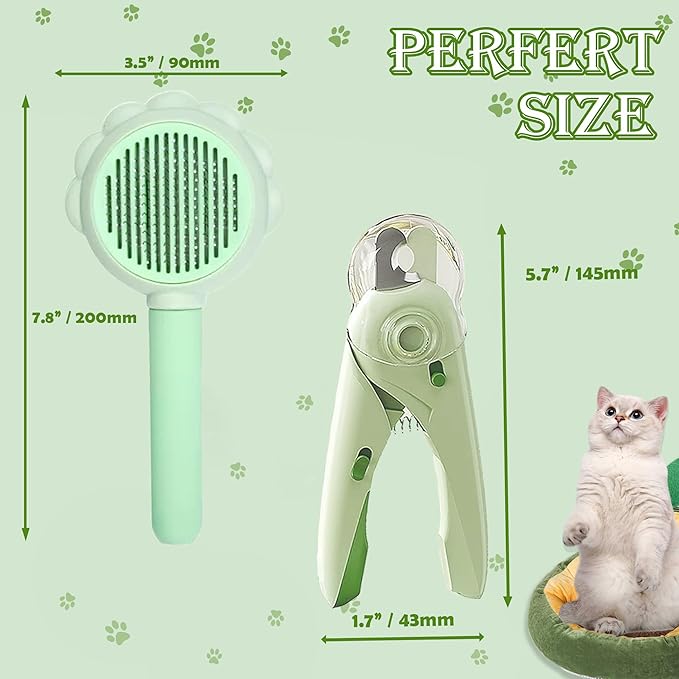 3PCS Cat Grooming Kit, Nail Clipper Trimmer and Nail File, Brush for Shedding, Comb for Long Haired Cats, Pet Supplies and Essentials, Gifts for Cat Lover