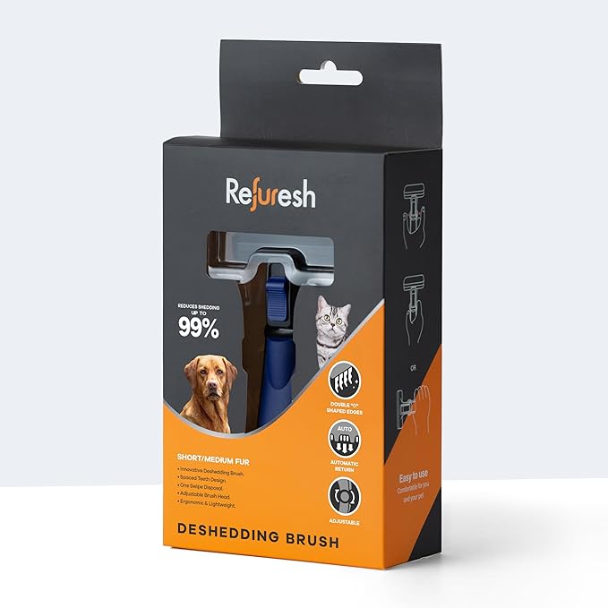 Deshedding Dog Brush for Short/Medium Hair (Medium,Blue) – Gentle Deshedding tool for Dogs & Cats – Reduces shedding, without damaging topcoat. Removes Loose Fur & Dead Undercoat.