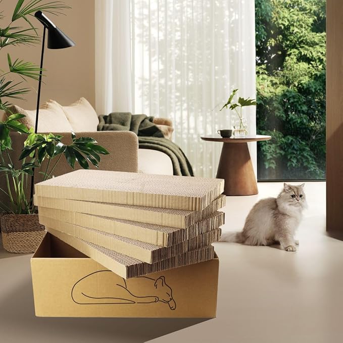 5 PCS Cat Scratching Boards with1 Box for Indoor Cats, 17.3inch Extra Large Recyclable and Reversible Cardboard,Suitable for Cats Rest and Play with Scratch Box