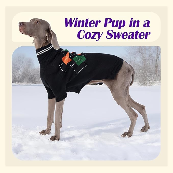 XXXXXL Boy Dog Sweater, Dog Sweaters For Extra Large Dogs Boy, Winter Warm Pullover, Turtleneck Knit Dog Christmas Sweater with Sleeves, Soft Stretchy Knitwear for Cold Weather, Holidays -Black