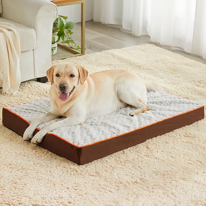 Figopage Orthopedic Memory Foam Dog Bed for Large Dogs, Waterproof Dog Crate Bed, Washable Pet Mat with Removable Cover and Nonskid Bottom