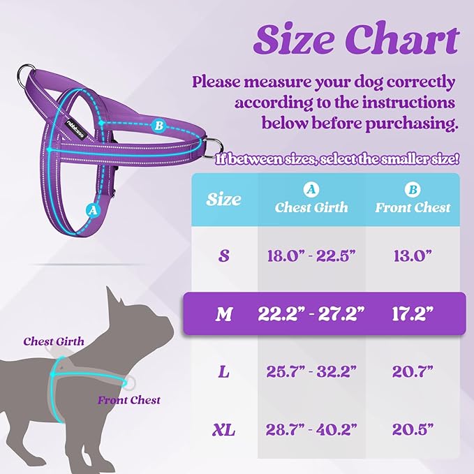 rabbitgoo Dog Harness No Pull, Quick Fit for Large Dogs with Soft Padded Handle, Chest Adjustable Reflective Pet Vest, No Choke Escape Proof for Walking Training, Purple M