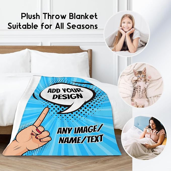 Personalized Photos Blanket - Custom Picture Blankets Gifts for Boys Teens Men - Lightweight Cozy Fleece Throw for Couch, Office - 4 Sizes