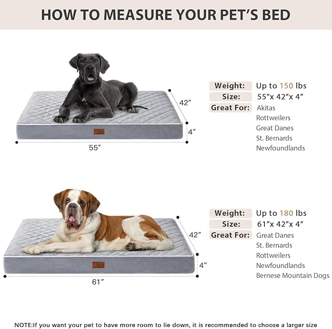 WNPETHOME Orthopedic Big Dog Beds Large Sized Dog, Waterproof Extra Large Dogs Bed with Removable Washable Cover, Multi-Needle Quilting Dogs Crate Bed