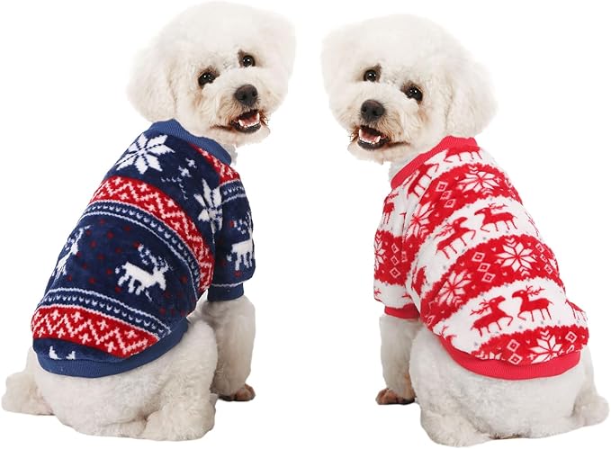 Dog Sweater, Dog Sweaters for Small Dogs, 2, 3 Pack Warm Soft Pet Clothes for Puppy, Medium Large Cat, Dogs Girl or Boy, Dog Shirt for Winter Christmas (Red+Navy, Medium)
