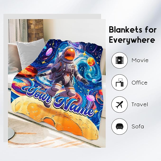 Blankets for Boys - Customize Planet Blanket for Kids/Men - Comfy Cozy Flannel Throws for Couch, Room Decor - 4 Sizes
