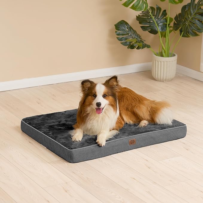 EHEYCIGA Waterproof Dog Bed Memory Foam 36x27, Orthopedic Dog Beds Mat for Large Dogs with Removable Cover, Dark Grey