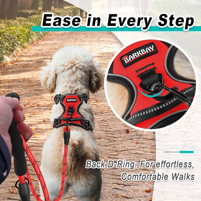 BARKBAY Dog Harness No Pull for Small Dogs - Adjustable, Reflective, Comfortable, No Choke, Heavy-Duty - Perfect for Outdoor Training, Walking, and Hiking - Strong & Durable - XS & Red