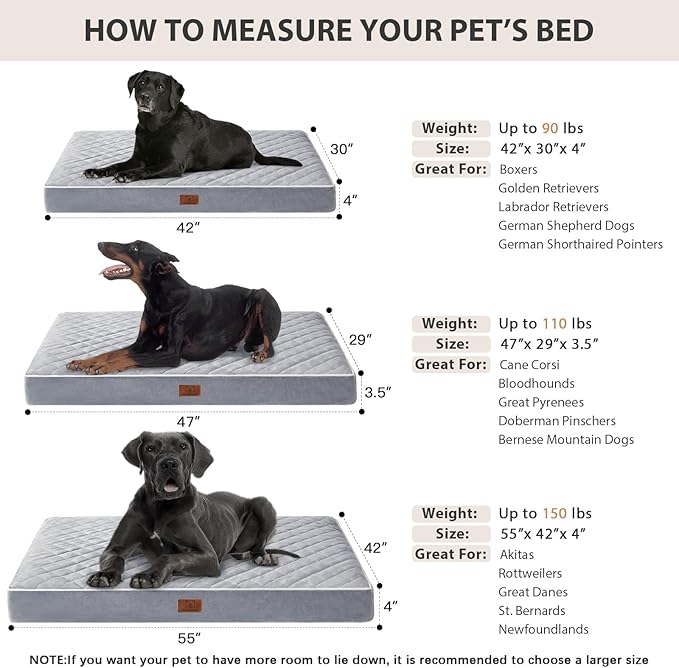 WNPETHOME Orthopedic Dog Beds for Large Dogs, Extra Large Waterproof Dog Bed with Removable Washable Cover, Egg Crate Foam Pet Bed, XL Dog Crate Bed
