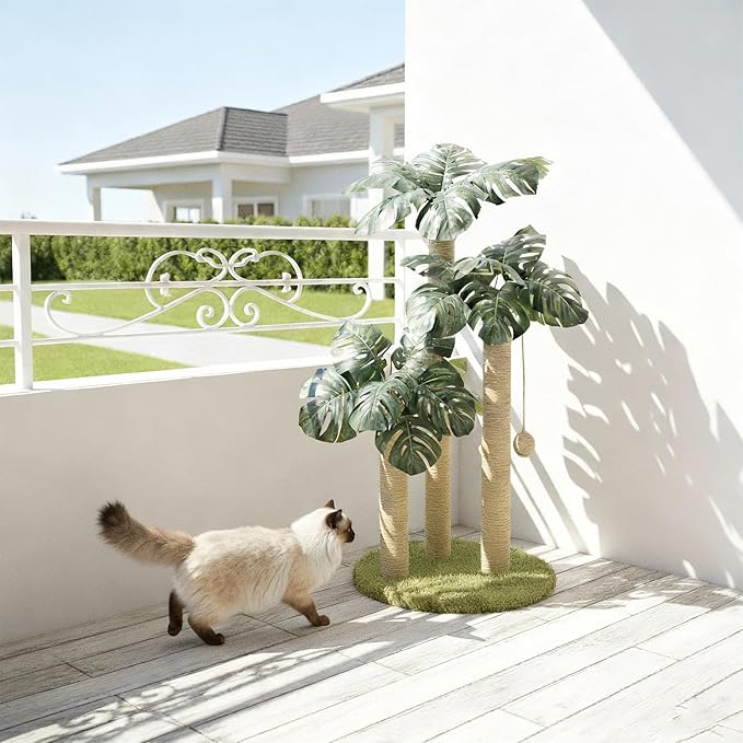 31.5Inch Cat Scratching Post,Cat Scratcher Tree with 3 Scratching Poles & 2 Interactive Dangling Balls,Cats Scratching Posts for Indoor Kitten & Adult Cats