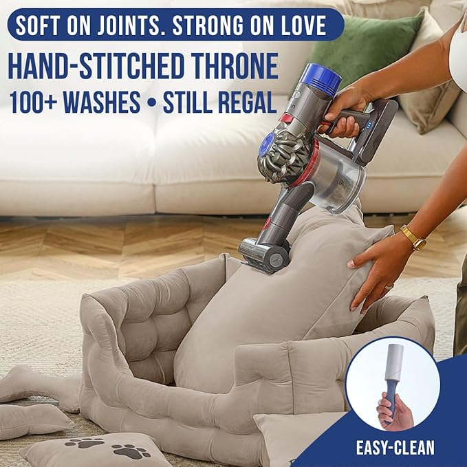 Luxury Cat and Dog Bed Chesterfield – Handcrafted Velvet Throne for Dogs | Joint Support, Calming & Temp-Regulating Comfort | Durable 5+ Years, Anti-Claw, Washable 100+ Times – S, Ivory