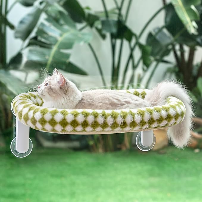 Sunhoo Cat Window Perch Bed Foldable Kitty Windowsill Hammock Shelf Seat Large Cats Suction Cup Indoor Kitten Window Sill Lounger with Soft Plush Cushion Machine Washable 21.26 * 11.8in (Green, M)