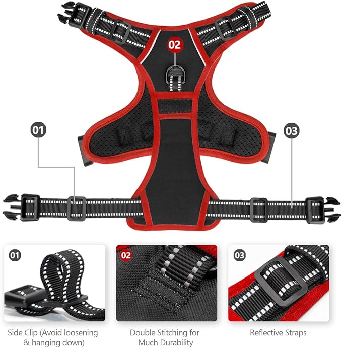 PHOEPET 2019 Upgraded No Pull Dog Harness, Reflective Adjustable Vest, with a Training Handle + 2 Metal Leash Hooks+ 3 Snap Buckles +4 Slide Buckles(XS, Black)