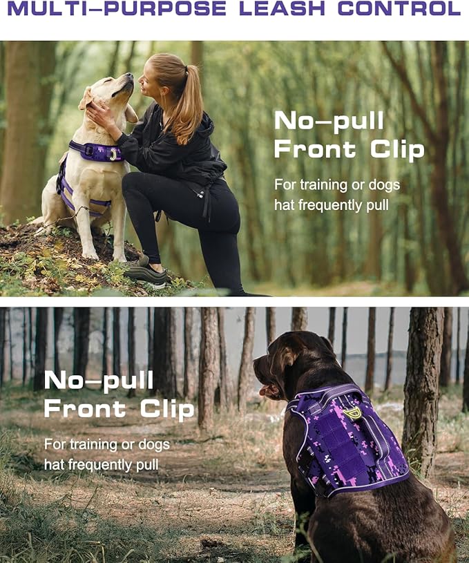 Small Dog Harness, Heavy Duty Tactical No Pull Dog Harness, No Choke, Easy On and Off Pet Vest with Molle System, Adjustable Reflective Dog Vest with Breathable Padded for Walking Hiking Training