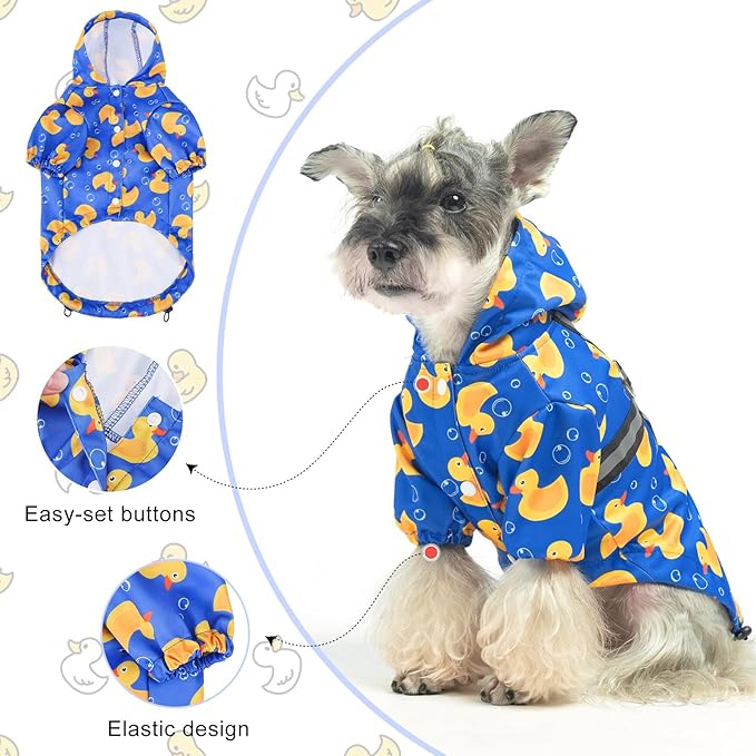 BEAUTYZOO Dog Raincoat Hooded with Harness Built-in, Waterproof Jacket Poncho for Small, Medium, Large Dogs, Girls and Boys, Yellow Duck, Winter Rainy Snowy Days