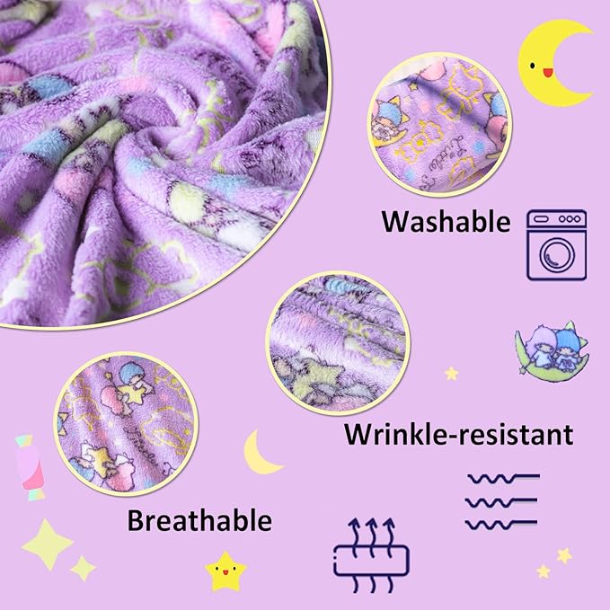 Best Gift Halloween Glow in The Dark Moon Throw Blanket with Storage Bag, Soft Throw Blanket for Girls Boys, Gifts for Christmas Birthday Valentines, Kids Blanket, Home Travel Use, 50"x60" Purple