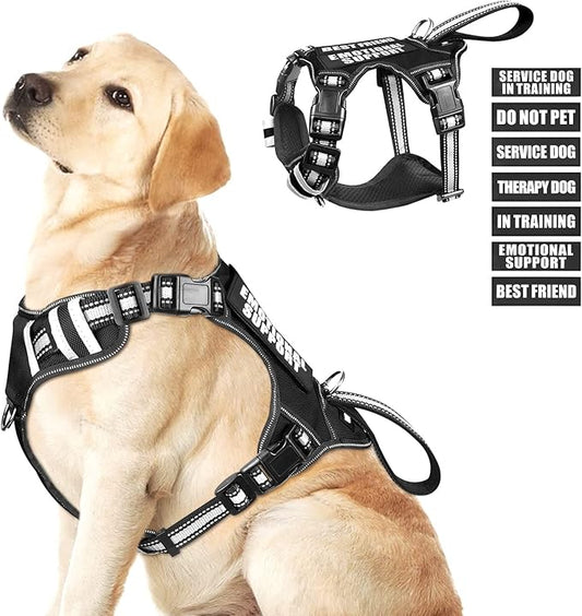 WINSEE Service Dog Vest No Pull Dog Harness with 7 Dog Patches, Reflective Pet Harness with Durable Soft Padded Handle for Training Small, Medium, Large, and Extra-Large Dogs