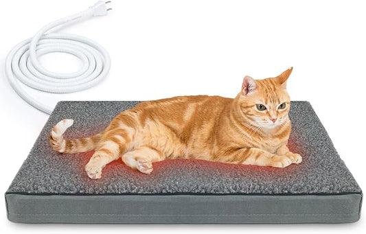 Heated Pet Beds for Indoor/Outdoor Cat & Dog Orthopedic Foam Warming Cat Beds Auto Temperature Control, Washable Cover with Waterproof Liner Thermo Kitty Electric Heating Bed