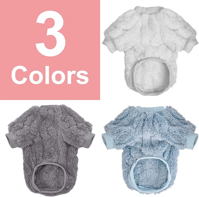 Dog Sweater, 3 Pack Dog Sweaters for Small Dogs or Cats, Girl or Boy, Warm Dog Clothes Shirt Coat for Winter Christmas (Light Grey, Light Blue, White, X-Large)