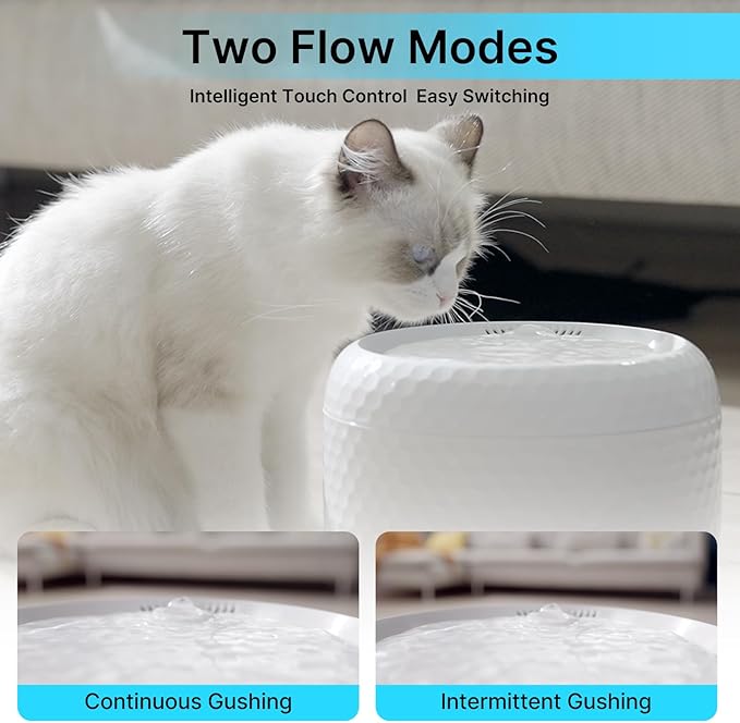 Small Cat Water Fountain with Ultra Quiet Pump, 1.8L/61oz Cute Cat Water Dispenser, BPA-Free, Detachable Design & Easy Cleaning, Includes 3 Replacement Filters (White, ABS)