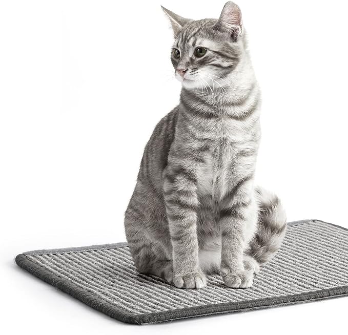 NAZVA Cat Scratcher Mat - 16”x12” (Pack of 2) - Natural Sisal Fabric Scratching Pad Velcro Furniture Carpets Sofas Couch Protector Rug - Grey