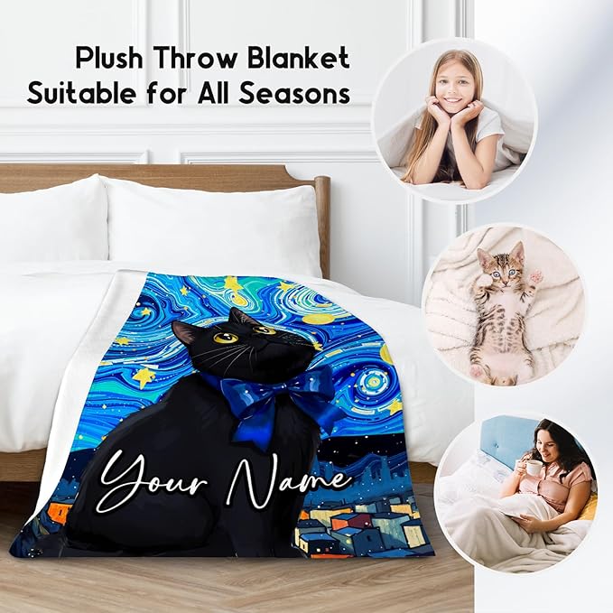 Kids Blanket - Custom Cat Blankets for Cat Lovers - Lightweight Flannel Soft Cute Throws Gifts for Room Decor/Bed/Sofa - 4 Sizes