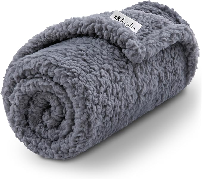 Luciphia Premium Fleece Dog Puppy Blanket Soft Pet Sherpa Calming Cat Blanket Throw for Small Medium Dog Cat(Grey,30x20 inches)