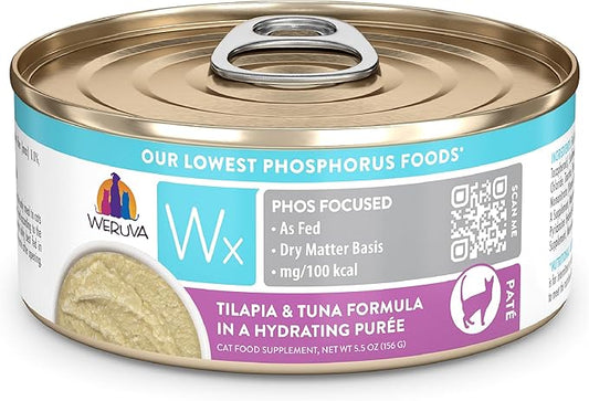 Weruva Wx Phos Focused Tilapia and Tuna Formula in a Hydrating Puree 5.5oz Can, Pack of 8