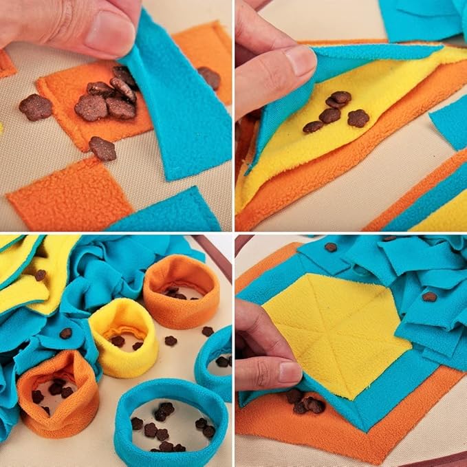 AWOOF Pet Snuffle Mat for Dogs, Interactive Feed Game for Boredom, Encourages Natural Foraging Skills for Cats Dogs Bowl Travel Use, Dog Treat Dispenser Indoor Outdoor Stress Relief (Khaki)