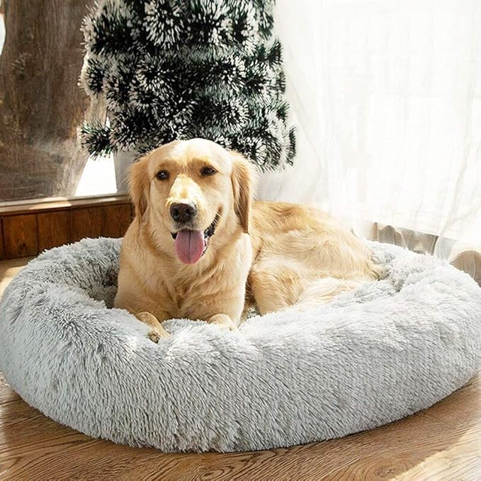 SAVFOX Plush Calming Dog Beds, Donut Dog Bed for Small Dogs, Medium, Large & X-Large, Comfy Cuddler Dog Bed and Cat Bed in Faux Fur, Washable Dog Bed, Multiple Sizes S-XXL