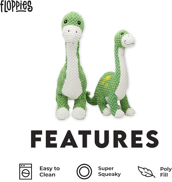 fabdog Floppies Plush Dog Toy - Cute & Durable Squeaky Dog Toys - Best Squeak Toy for Puppies and All Breeds | Ideal Pet Gift| Large Brontosaurus