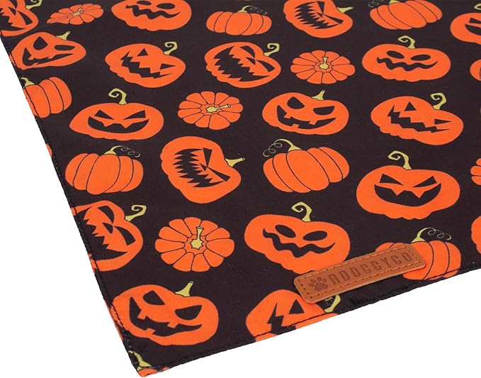 ADOGGYGO Halloween Dog Bandana, Pumpkin Bat Pet Scarf, Premium Durable Fabric, Orange Black Halloween Bandanas for Large and Extra Large Dogs Pets (X-Large)