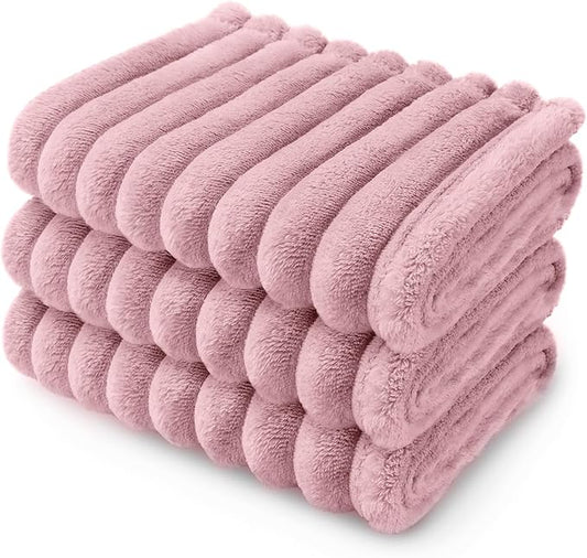 LINENLUX 1 Pack 3 Soft Fleece Dog Blanket for Pet Washable Warm Cat Puppy Fluffy Calming Flannel Pink Small