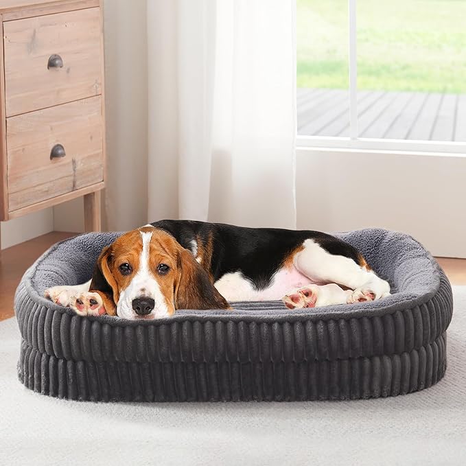 Orthopedic Dog Bed for Medium, Large Dogs Breeds, High Density Egg Crate Foam Dog Sofa Beds with Four Sided Bolster,Oval Kennel Bed, Pet Couch Bed,Removable Washable Cover& Non-Slip Bottom