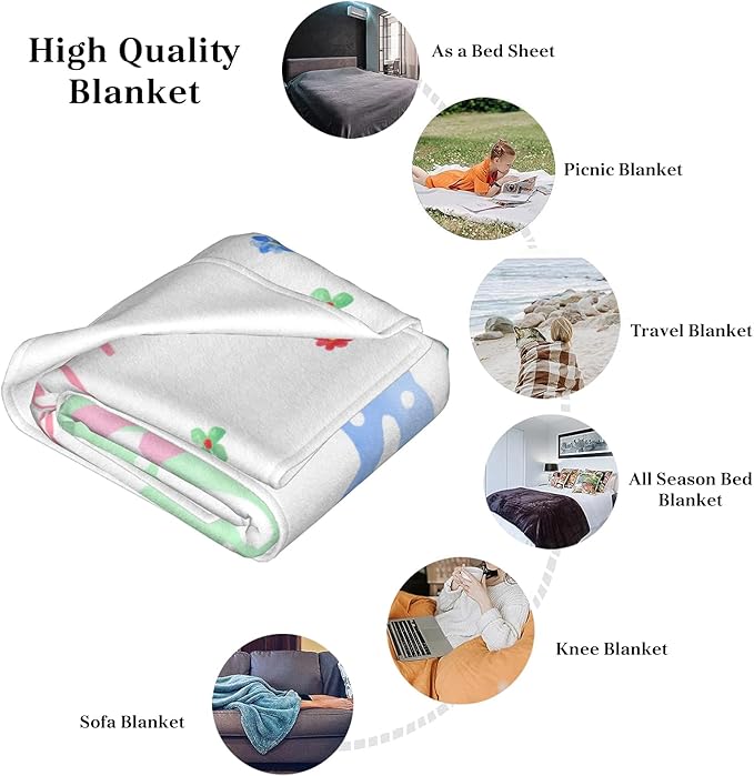 Happy Easter Rabbit Throw Blanket, Bunny Floral Soft Cozy Blankets, Cute Lightweight Flannel Blanket for Easter Decorations, All Season Warm Fleece Blanket for for Couch Bed Sofa 50x60 Inch