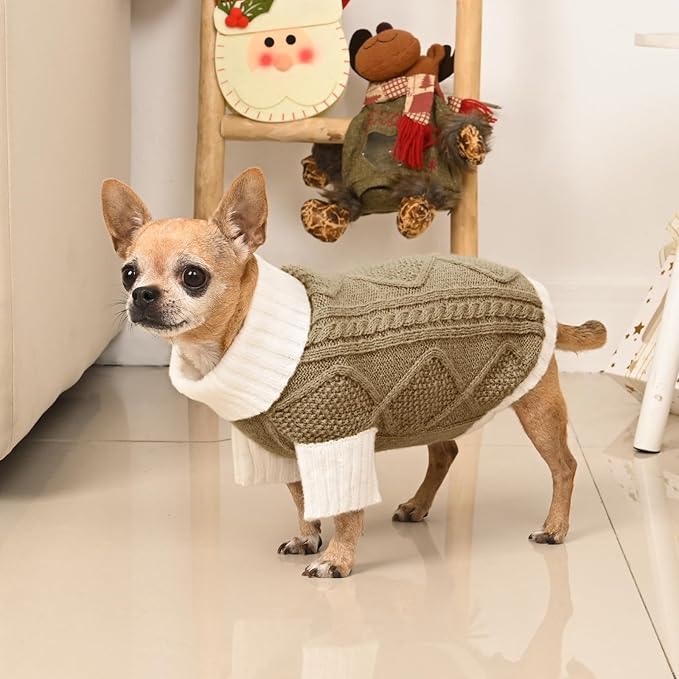 Dog Sweater for Small Dogs Argyle Cable Knit Turtleneck Pullover Winter Clothes Boys Girls Stretch Puppy Doggie Chihuahua Yorkie Pomeranian Toy Poodle Pet (XS, Brown)