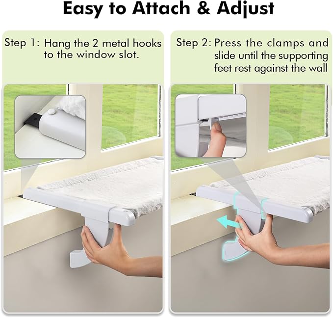 Window Sill Mount Cat Perch for Indoor Cats, One-Step Sliding Clamping Slot Adjustment Cat Hammock with Washable Cover, No Suction Cups Pet Bed for Windowsill & Bedside (XL)