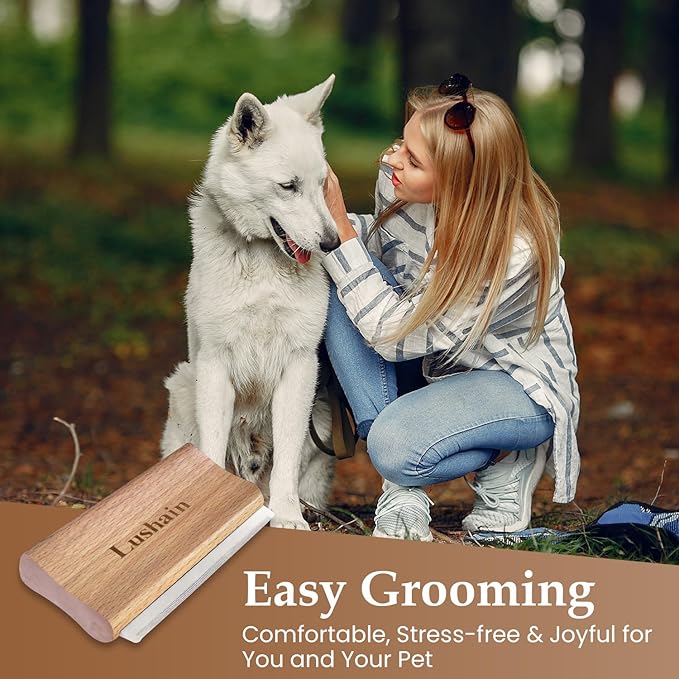 Deshedding Brush for Dogs & Cats | Professional Pet Grooming Tool | Removes Loose Fur, Dirt & Hair | Small, Medium & Large Pets | Ergonomic Wooden Handle| 5 Inches (Nature Wood, 5 inch)
