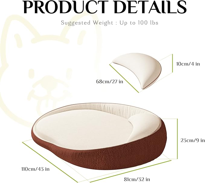 Orthopedic Dog Beds for Extra Large Dogs, High-Density Foam Support Pet Bed with Extra Pillows, Non-Slip Bottom Large Dog Couch Bed with Washable Removable Cover