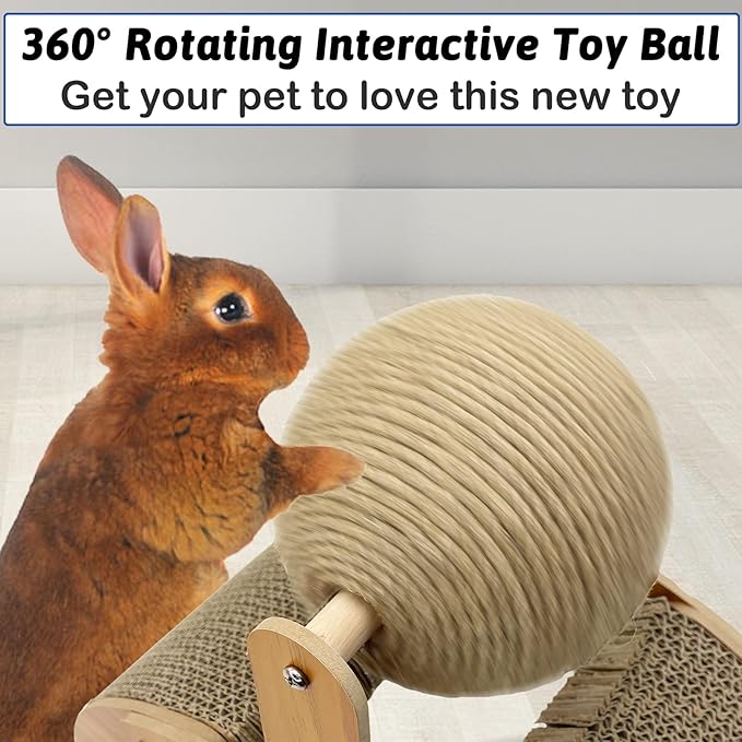 Fhiny Rabbit Scratch Toy, Natural Sisal Rabbit Scratching Ball with Cardboard Pad 2-in-1 Bunny Claw Scratcher Interactive Toys Nail Scratching Post for Indoor Pets Kittens Ferrets Small Animals