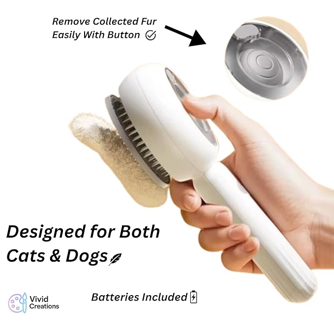 Steam Pet Brush for Dogs & Cats – Self-Cleaning Cat Brush with Steam, Pet Steamer Grooming Tool for Shedding, De-Shedding Hair Removal Comb & Massage for Pets by Vivid Creations