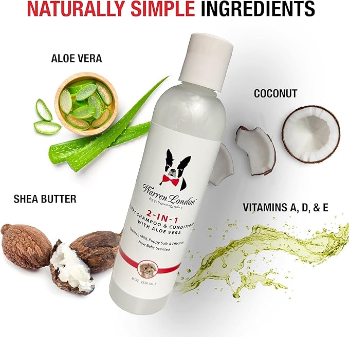 Warren London 2-in-1 Puppy Shampoo & Conditioner 8 oz | Tearless Baby-Powder Scent | Moisturizing Aloe & Shea Butter Formula for Puppies, Dogs & Cats | pH-Balanced, Cruelty-Free, Made in USA
