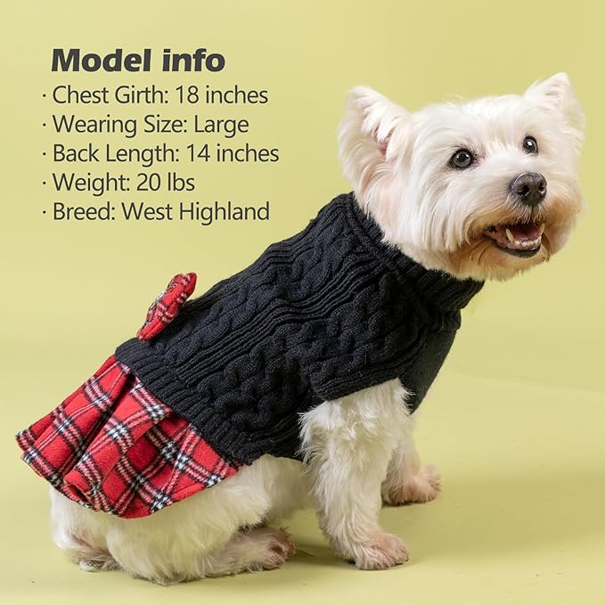 KYEESE Dog Sweater Thick Dog Sweaters for Small Dogs Male Comfy Dogs Clothes with Bowtie Soft Turtleneck Cat Sweaters Warm Pullover Pet Coats Stretchy Knitwear Pet Sweater Dress, Black, Large